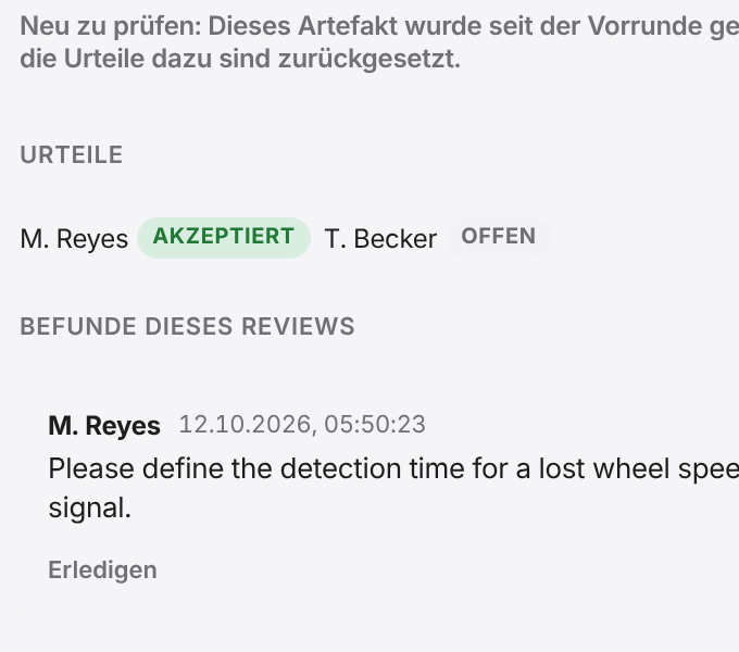 Ein Review in der zweiten Runde: Urteile je Anforderung und Reviewer, eine Anforderung erneut zu beurteilen.
